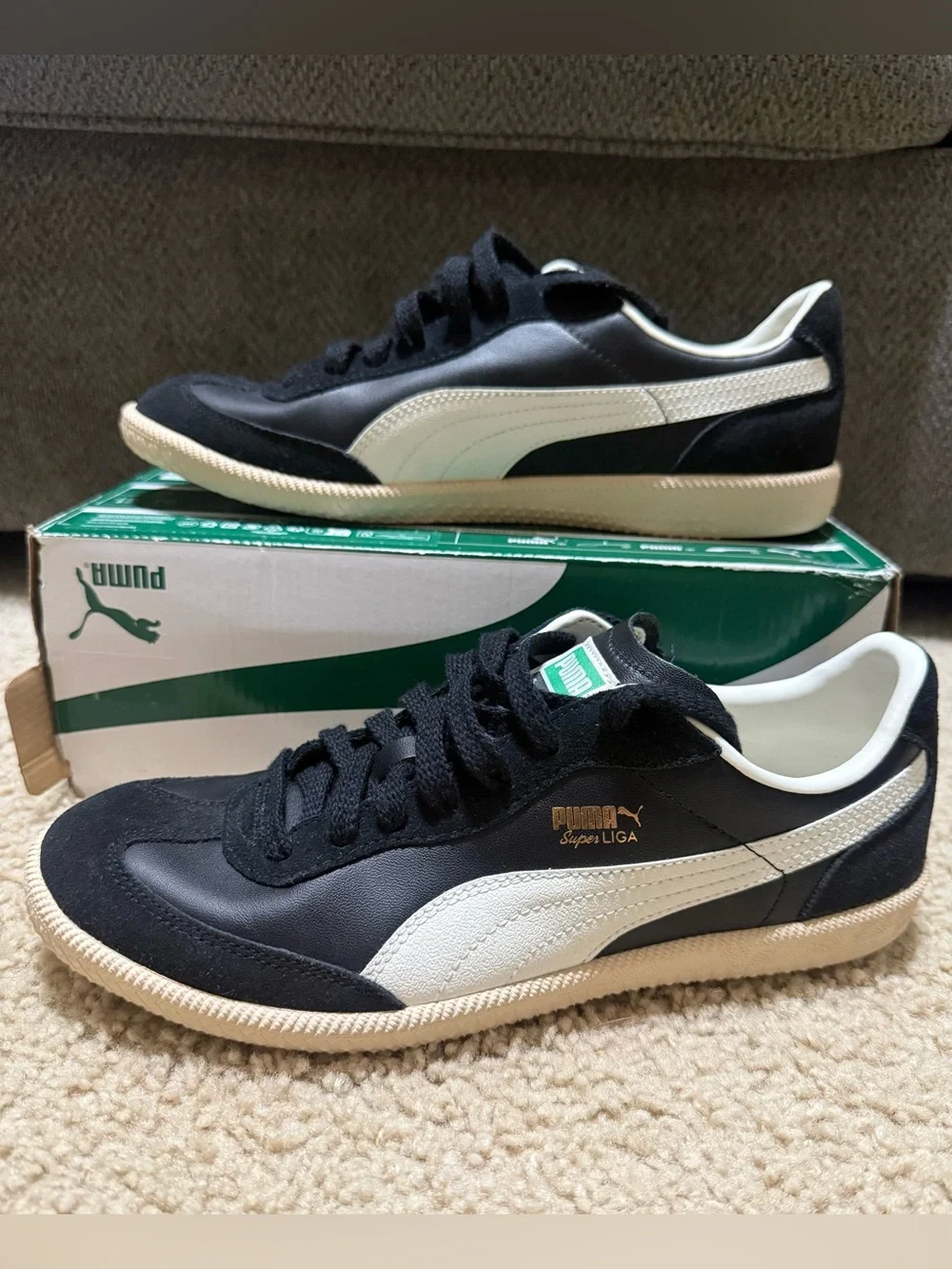 PUMA Super Liga Og Retro Mens Black Sneakers Casual Shoes 356999 New Sz 8.5